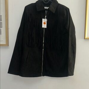 WeWoreWhat Black Fringe Jacket with Shoulder Pads